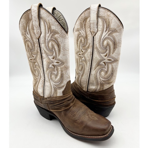 Laredo Myra White Brown Leather Boots. Size 6.5 - Picture 5 of 10
